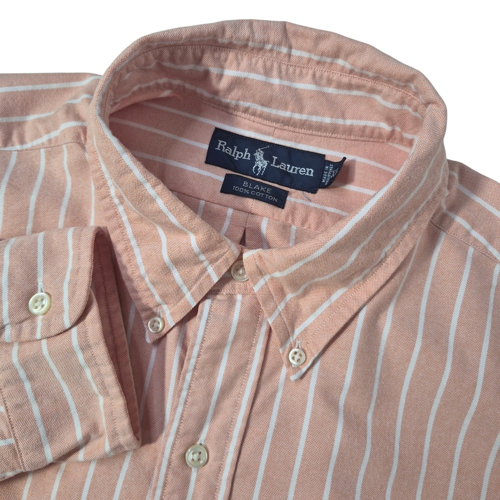 Ralph Lauren Blake Shirt Mens XL Peach White Striped Cotton Oxford Button Down